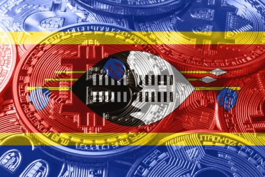 Eswatini bitcoin bayrağı, ulusal bayrak kripto para kavramı siyah arkaplan