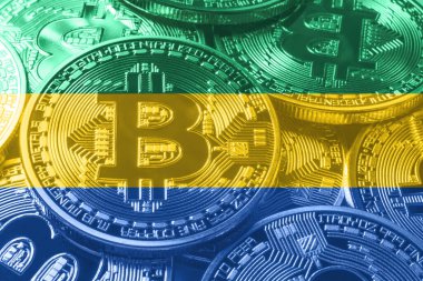 Gabon bitcoin bayrağı, ulusal bayrak kripto para birimi kavramı siyah arkaplan