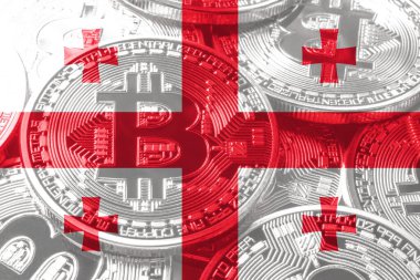 Georgia Bitcoin bayrağı, ulusal bayrak kripto para birimi kavramı siyah arkaplan