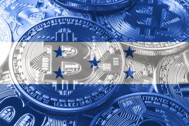Honduras bitcoin bayrağı, ulusal bayrak kripto para kavramı siyah arkaplan