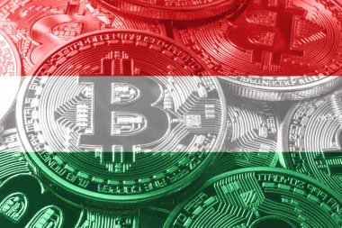 Macaristan bitcoin bayrağı, ulusal bayrak kripto para birimi kavramı siyah arkaplan