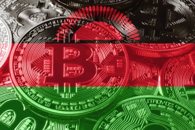 Malavi bitcoin bayrağı, ulusal bayrak kripto para birimi kavramı siyah arkaplan