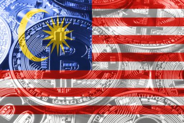 Malezya bitcoin bayrağı, ulusal bayrak kripto para kavramı siyah arkaplan