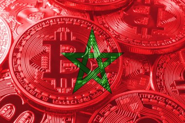 Fas bitcoin bayrağı, ulusal bayrak kripto para birimi kavramı siyah arkaplan