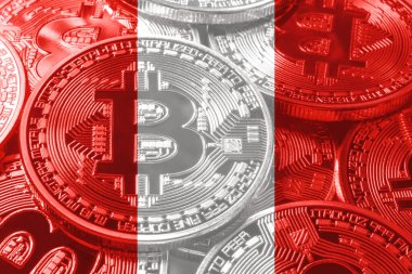 Peru bitcoin bayrağı, ulusal bayrak kripto para birimi kavramı siyah arkaplan