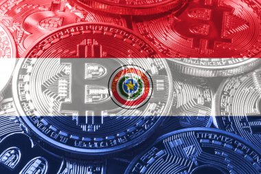 Paraguay bitcoin bayrağı, ulusal bayrak kripto para kavramı siyah arkaplan