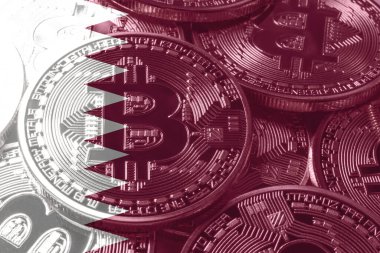 Katar bitcoin bayrağı, ulusal bayrak kripto para birimi kavramı siyah arkaplan
