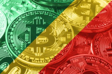 Kongo Cumhuriyeti bitcoin bayrağı, ulusal bayrak kripto para birimi kavramı kara fon