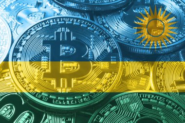 Ruanda bitcoin bayrağı, ulusal bayrak kripto para kavramı siyah arkaplan