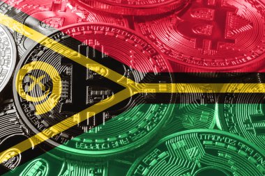 Vanuatu bitcoin bayrağı, ulusal bayrak kripto para birimi kavramı siyah arkaplan