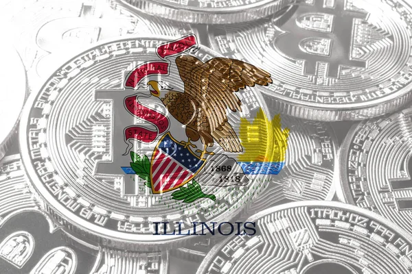 Illinois bitcoin flag, Illinois cryptocurrency concept background