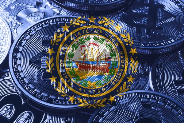 New Hampshire bitcoin flag, New Hampshire cryptocurrency concept background
