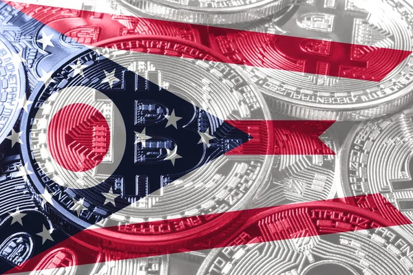 Ohio bitcoin flag, Ohio cryptocurrency concept background