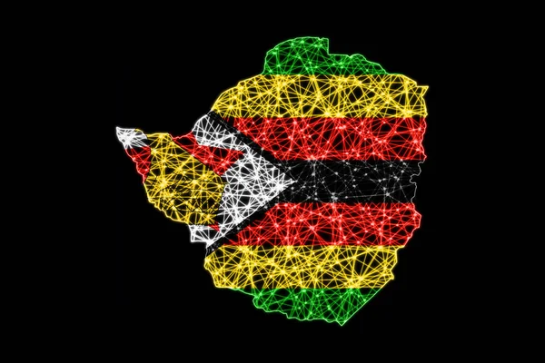 Map of Zimbabwe, Polygonal mesh line map, flag map