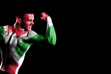 Yakışıklı, genç, kaslı, siyah arka planda Burundi bayrağı