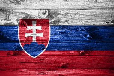 Ahşap arka plan tahta bayraklar üzerinde Slovakya bayrağı