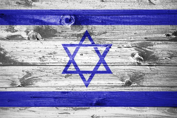 Israel flag on wooden planks background wood flag