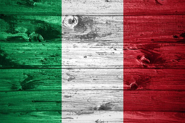 Italy flag on wooden planks background wood flag
