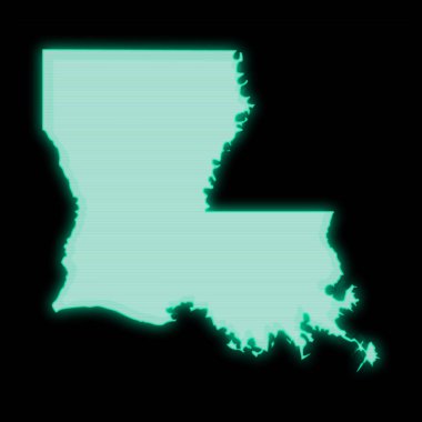 Louisiana haritası, eski yeşil bilgisayar terminal ekranı, koyu arkaplan