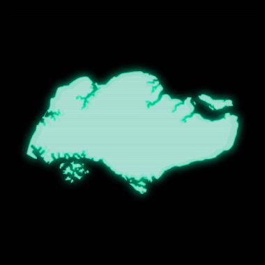 Singapur haritası, eski yeşil bilgisayar terminal ekranı, koyu arkaplan üzerinde