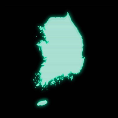 Güney Kore haritası, eski yeşil bilgisayar terminali, koyu arkaplan