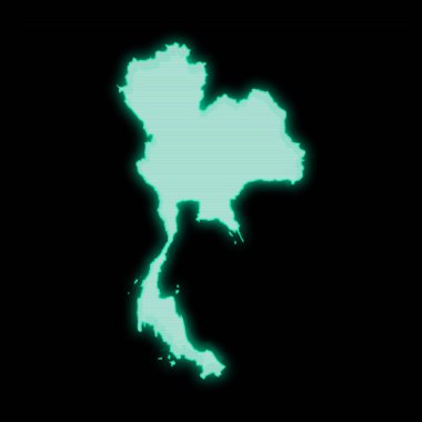 Tayland haritası, eski yeşil bilgisayar terminal ekranı, koyu arkaplan üzerinde