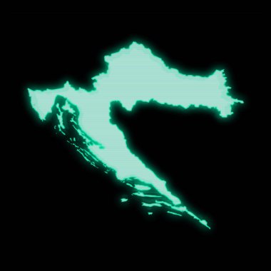 Hırvatistan haritası, eski yeşil bilgisayar terminal ekranı, koyu arkaplan