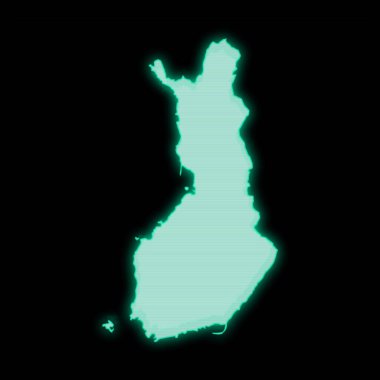 Finlandiya haritası, eski yeşil bilgisayar terminal ekranı, koyu arkaplan