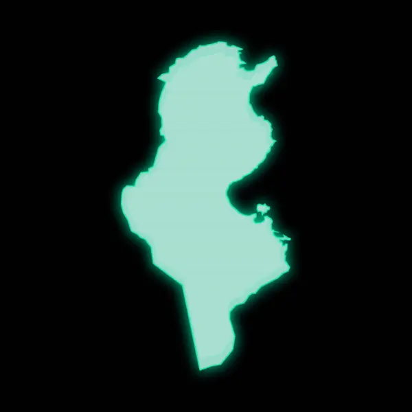 チュニジアの地図 暗い背景にある古い緑のコンピュータ端末画面 — ストック写真