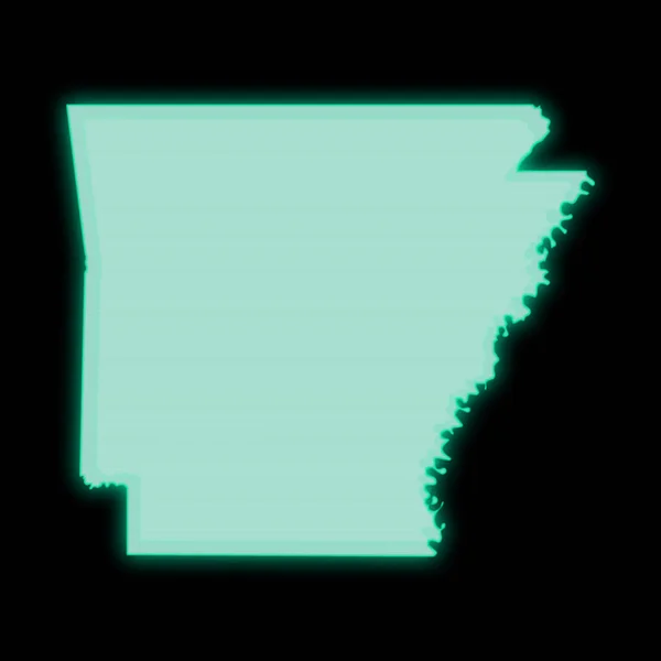 Map of Arkansas, old green computer terminal screen, on dark background