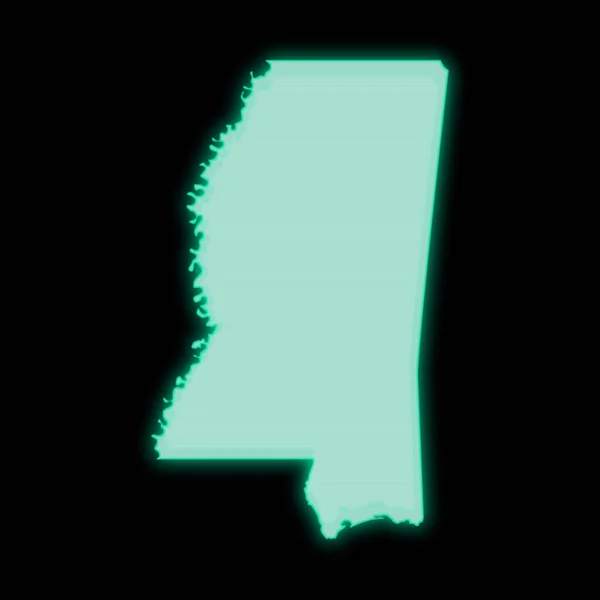 Mapa Mississippi Tela Antiga Terminal Computador Verde Fundo Escuro — Fotografia de Stock
