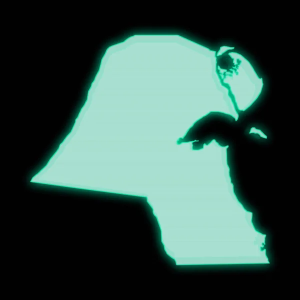 Karte Von Kuwait Alter Grüner Bildschirm Mit Computerterminals Auf Dunklem — Stockfoto