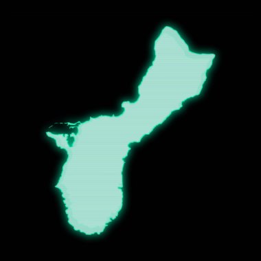 Guam haritası, eski yeşil bilgisayar terminal ekranı, koyu arkaplan üzerinde