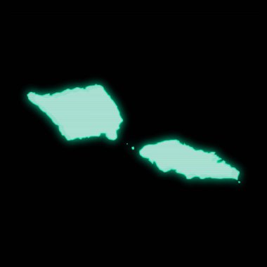 Samoa haritası, eski yeşil bilgisayar terminal ekranı, koyu arkaplan üzerinde