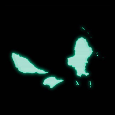 Wallis ve Futuna 'nın haritası, koyu arkaplan üzerinde eski yeşil bilgisayar terminal ekranı.