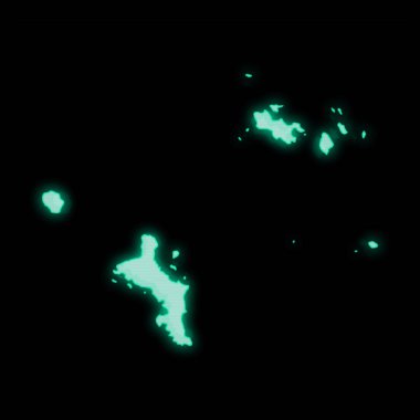 Seyşeller Haritası, eski yeşil bilgisayar terminal ekranı, koyu arkaplan üzerinde