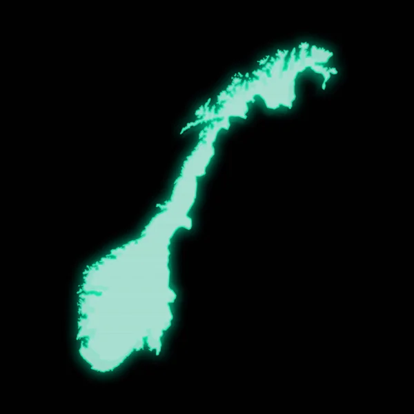 暗い背景にあるノルウェーの地図 古い緑のコンピュータ端末画面 — ストック写真