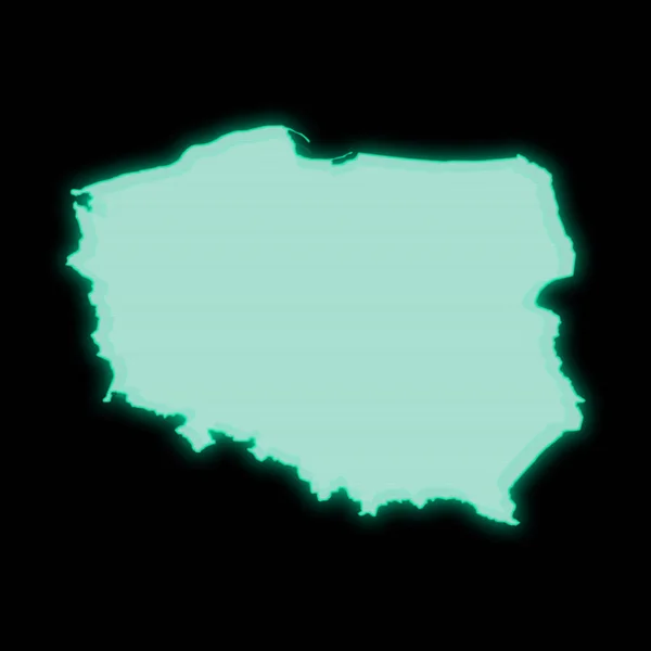 Mapa Polska Stará Zelená Obrazovka Terminálu Tmavém Pozadí — Stock fotografie
