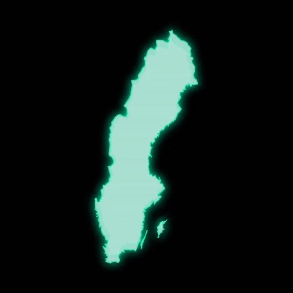 暗い背景にあるスウェーデンの地図 古い緑のコンピュータ端末画面 — ストック写真