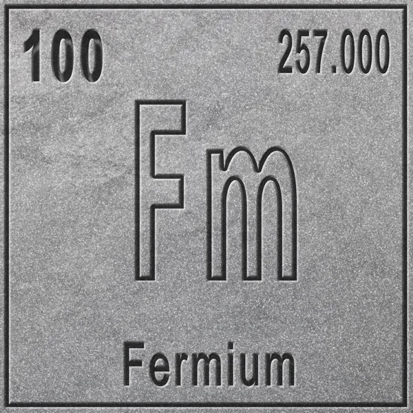 Fermium chemical element, Sign with atomic number and atomic weight, Periodic Table Element, silver background