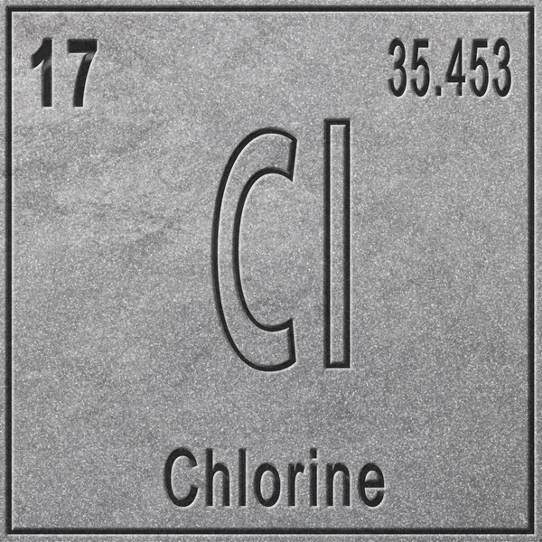 塩素化合物元素 原子番号及び原子量の標識 周期表元素 銀の背景 — ストック写真