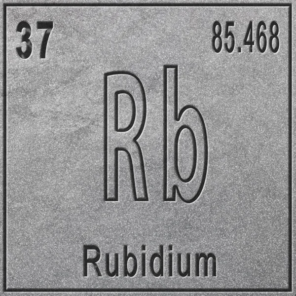Rubidium Kémiai Elem Jelzés Atomszámmal Atomtömeggel Periodikus Táblázat Elem Ezüst — Stock Fotó