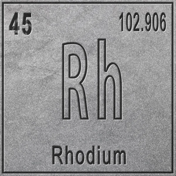 Rodium Kémiai Elem Jelzés Atomszámmal Atomtömeggel Periódusos Táblázat Elem Ezüst — Stock Fotó
