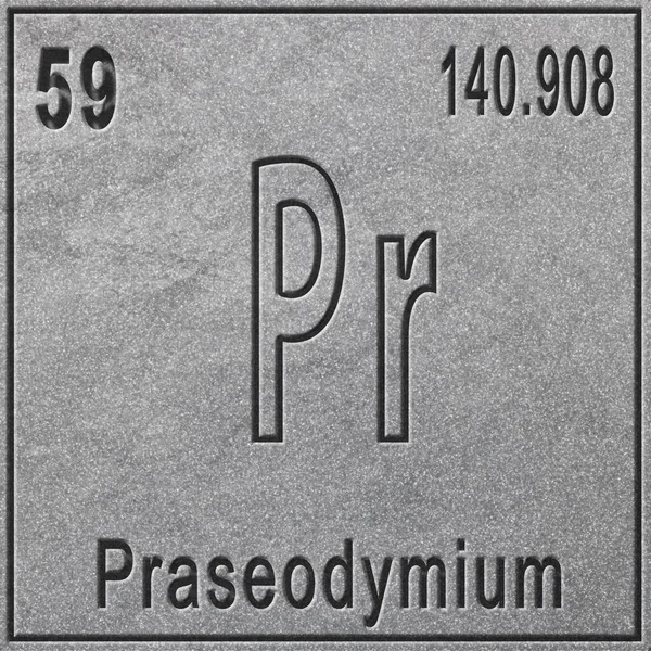 プレセオジム化学元素 原子番号及び原子量の記号 周期表元素 銀の背景 — ストック写真
