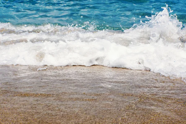 Vague Océan Bleu Sur Plage Sable Fond Été — Photo