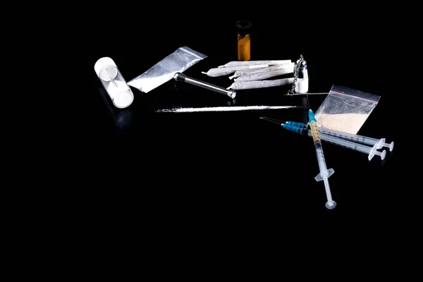 Drogas Diferentes Heroína Cocaína Maconha Conceito Dependência Drogas — Fotografia de Stock