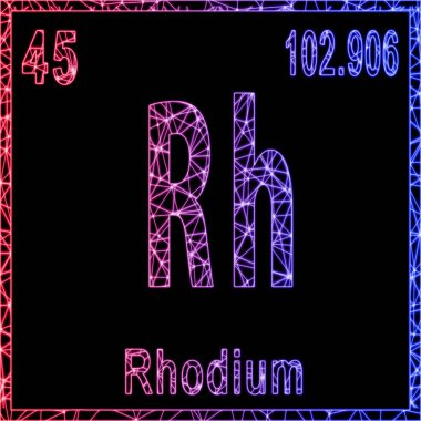 Rodyum kimyasal element, atom numarası ve atom ağırlığı ile imzala,