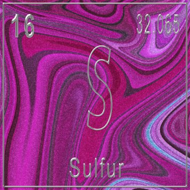Sülfür kimyasal element, atom numarası ve atom ağırlığı ile imzala, Periyodik Tablo Elemanı, Pembe zemin