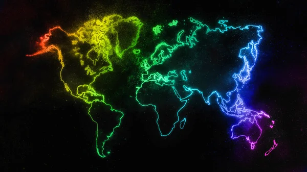 Mapa Colorido Del Mundo Sobre Fondo Oscuro Rainbow Glowing World — Foto de Stock
