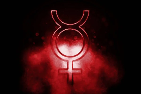 Symbol För Merkurius Merkurius Tecken Astrologi Merkurius Planet Blå Symbol — Stockfoto